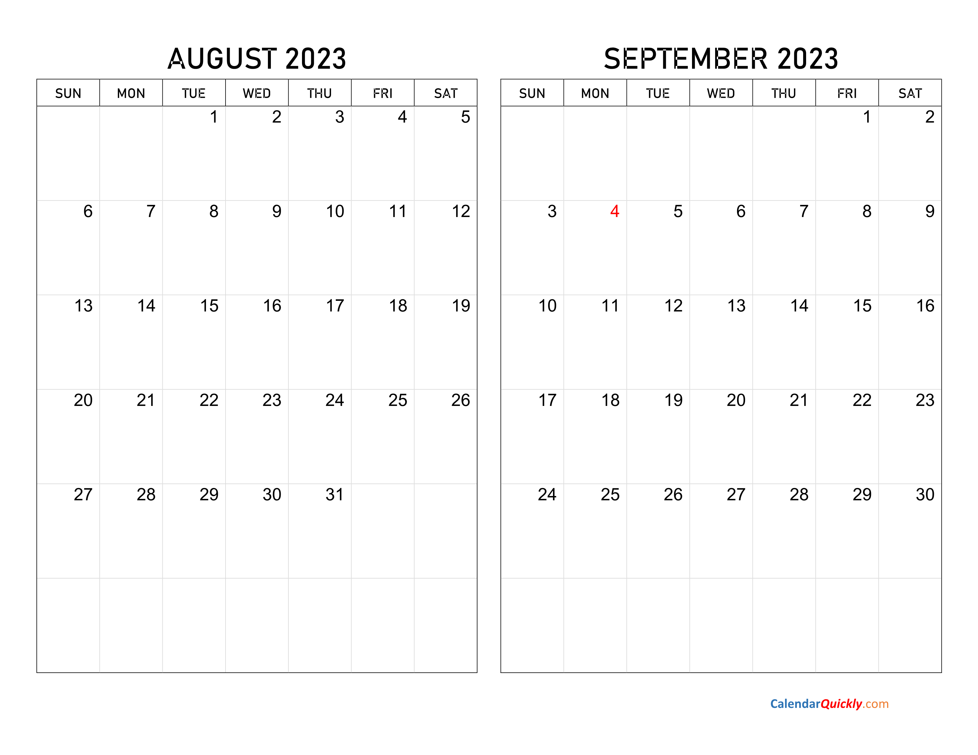 August and September 2023 Calendar Calendar Quickly