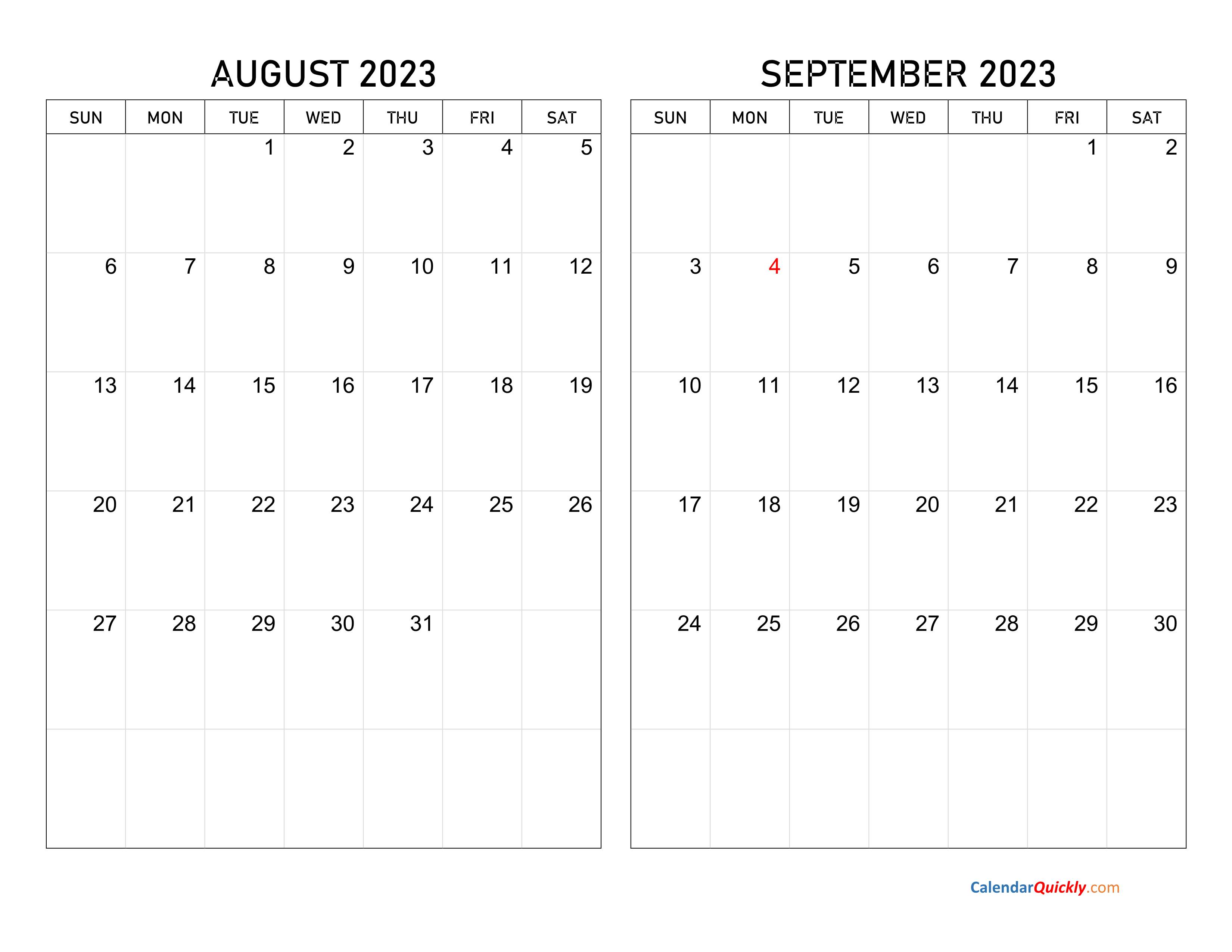 Free August September 2023 Calendar Printable Pdf In Landscape Two 