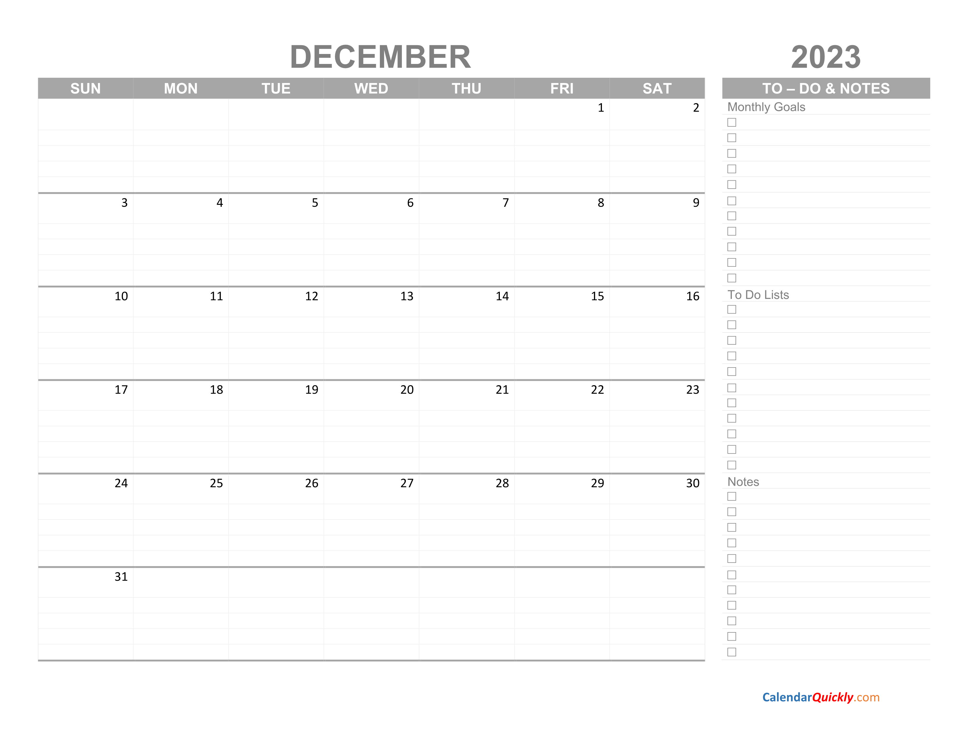 December 2023 Calendar With To Do List Calendar Quickly