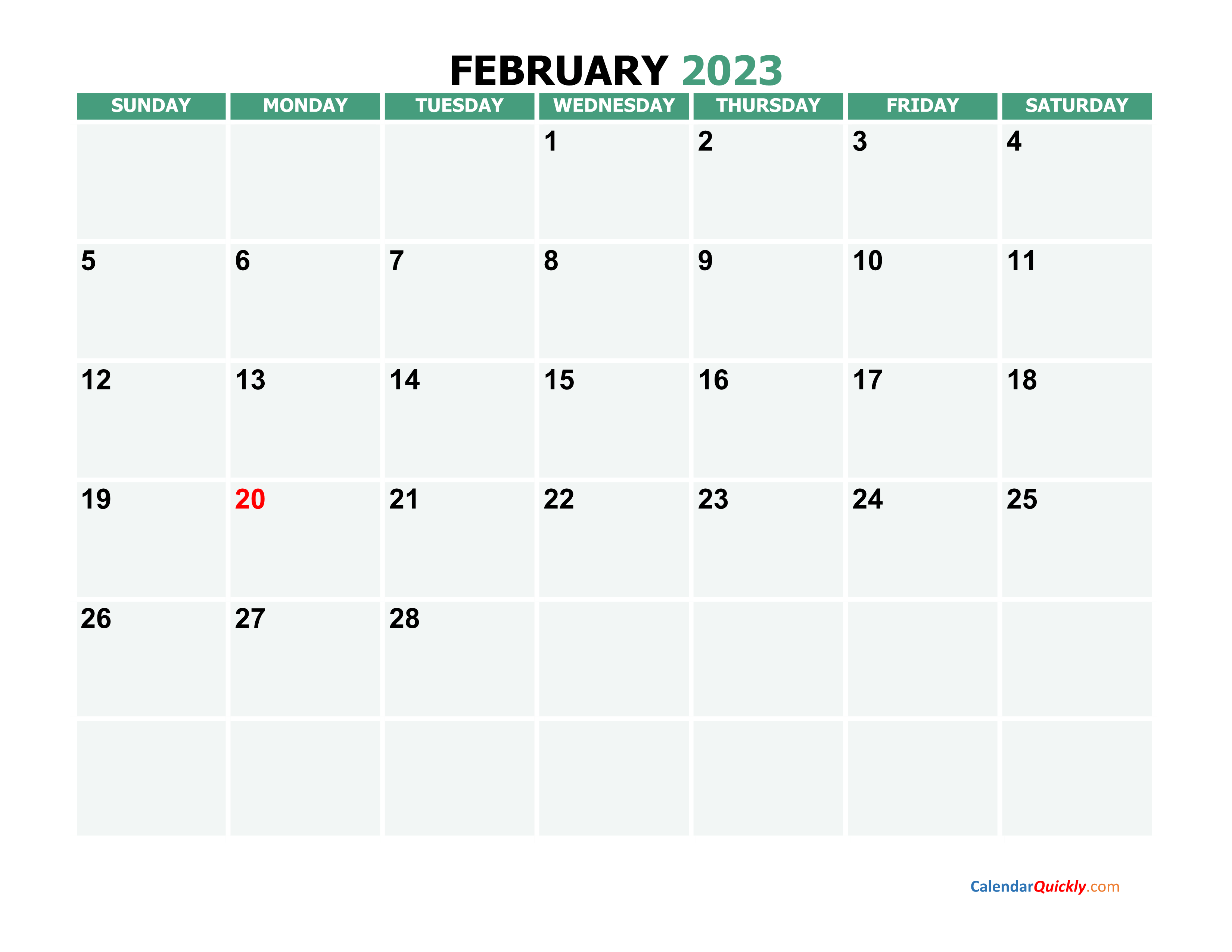 February 2023 Printable Calendar | Calendar Quickly
