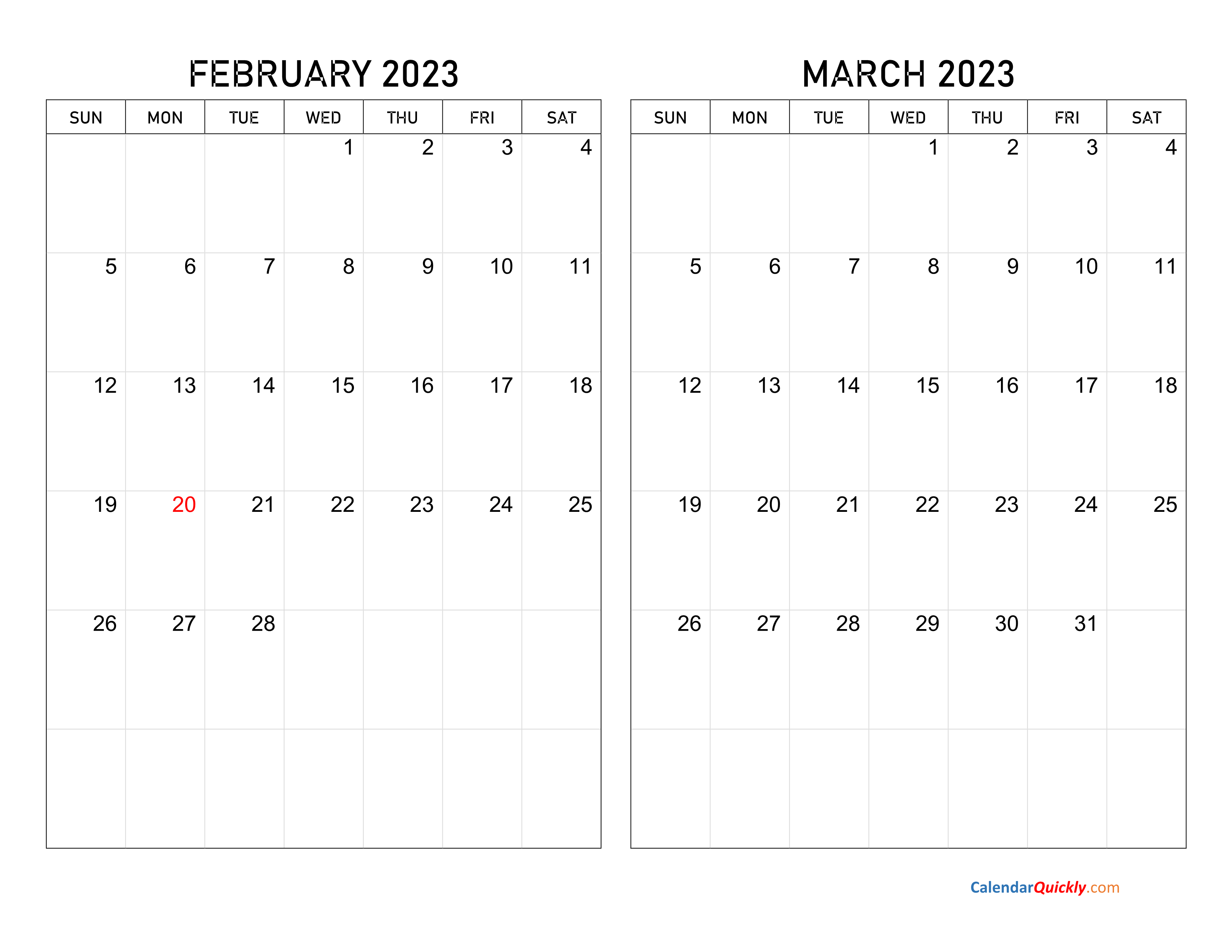 February and March 2023 Calendar | Calendar Quickly