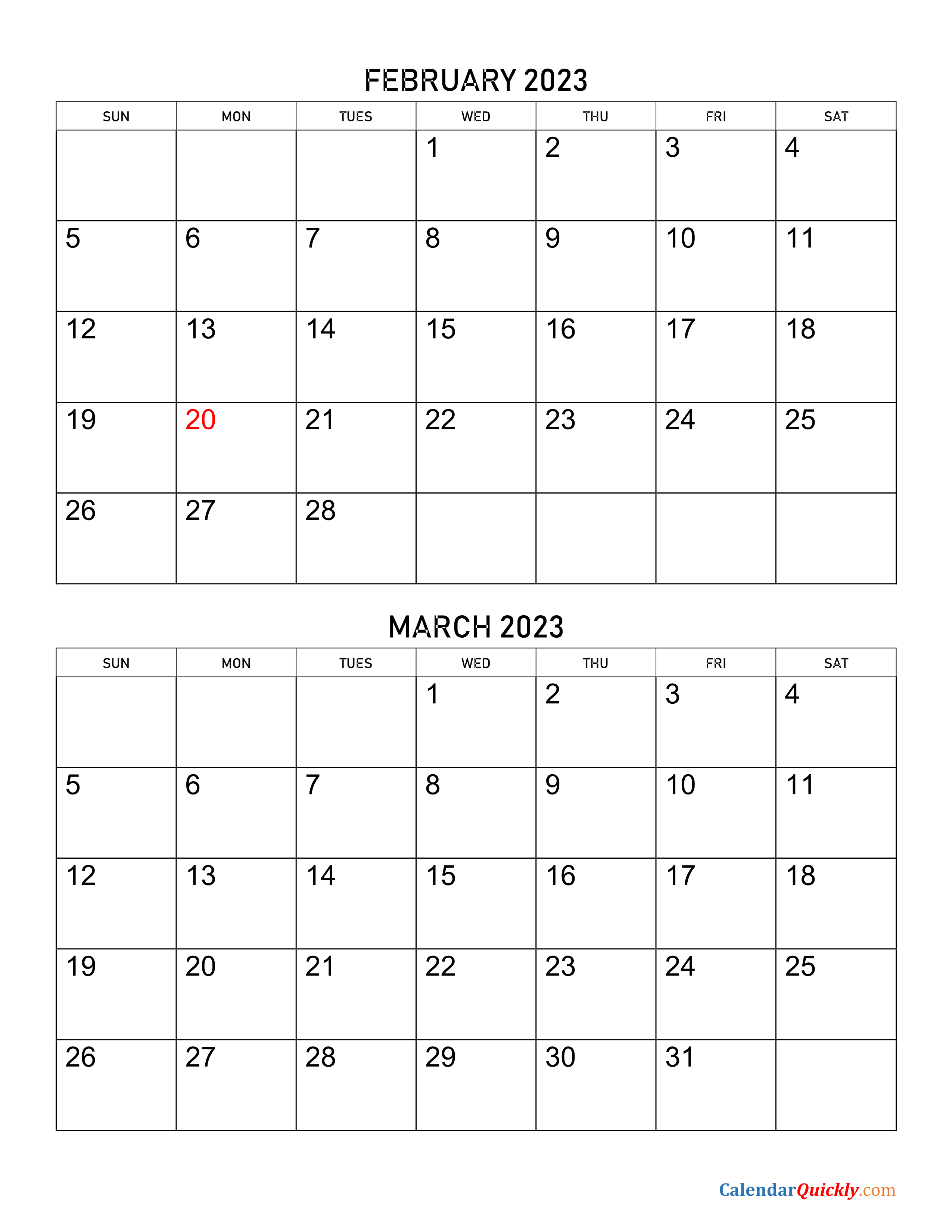 February And March 2023 Calendar Calendar Quickly Gambaran