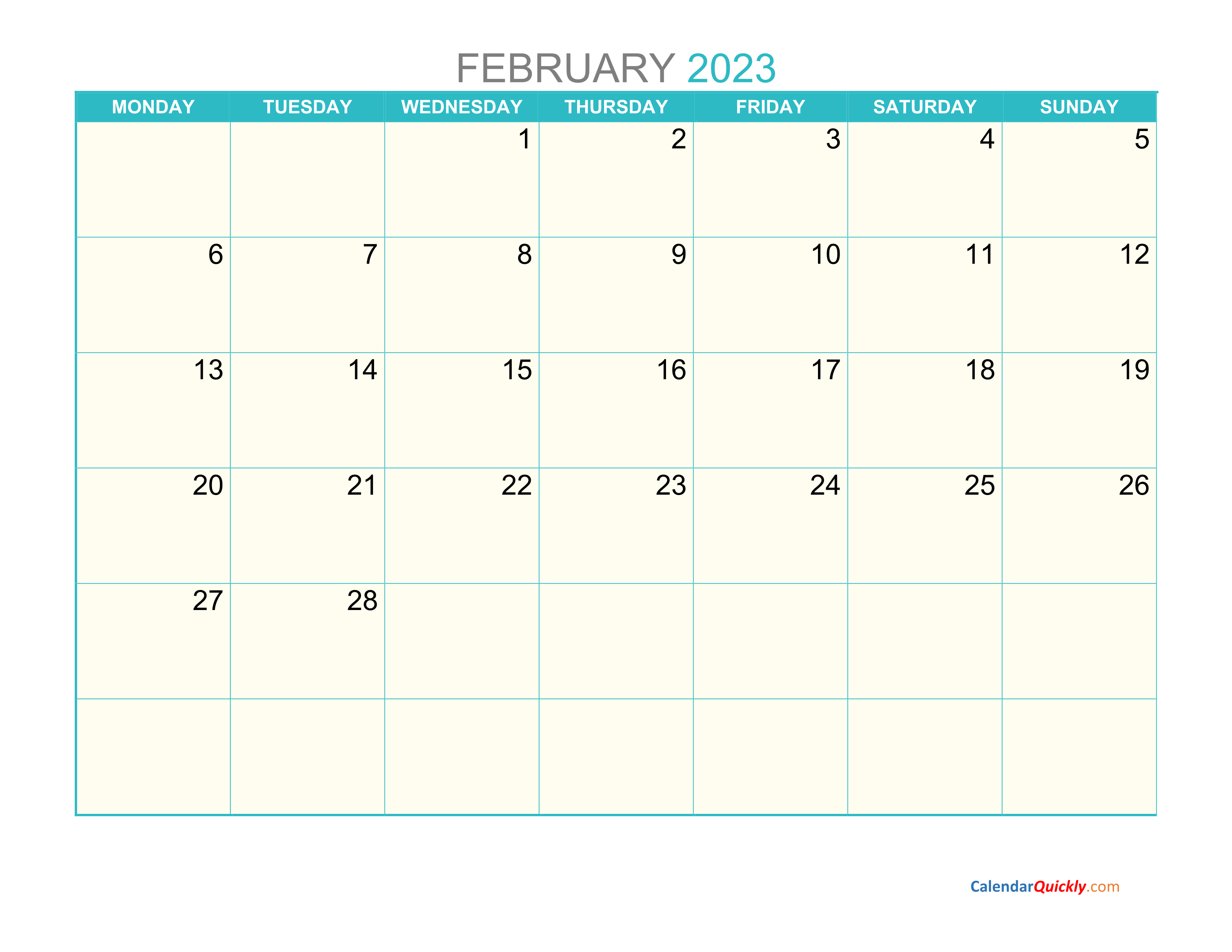 February Monday 2023 Calendar Printable Calendar Quickly February Monday 2023 Calendar Printable Calendar Quickly