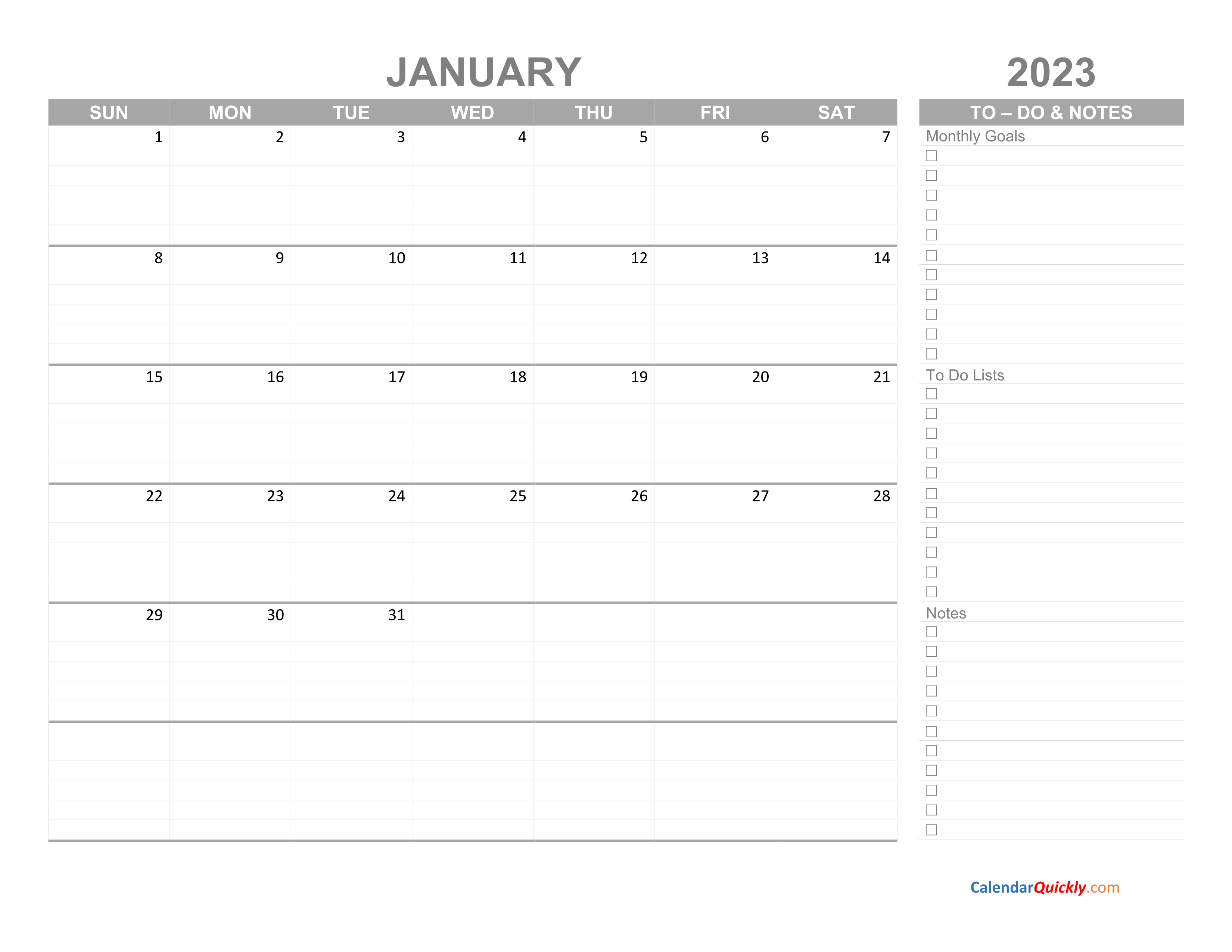 January 2023 Calendar with ToDo List Calendar Quickly