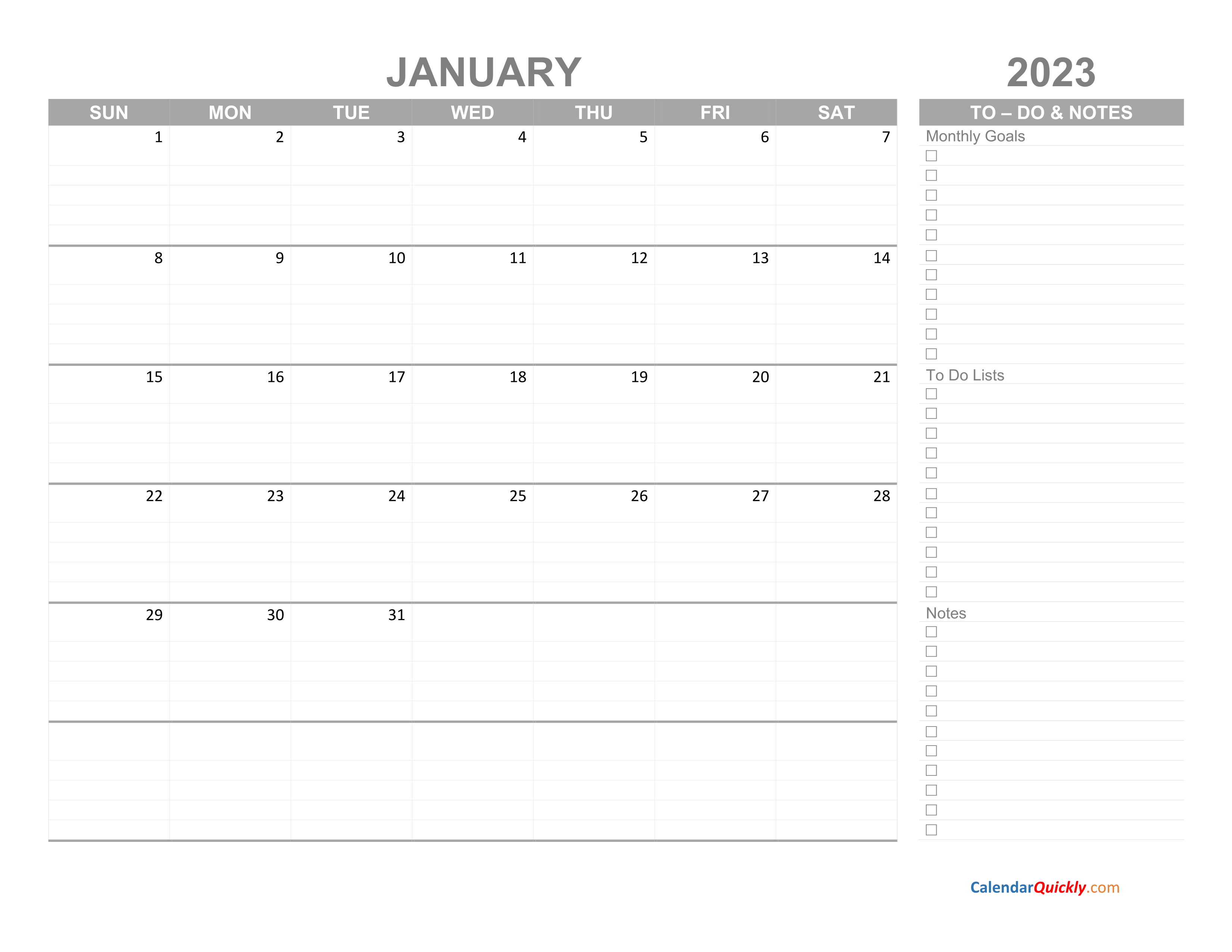 January 2023 Calendar With To Do List Calendar Quickly   January 2023 Calendar Todolist 