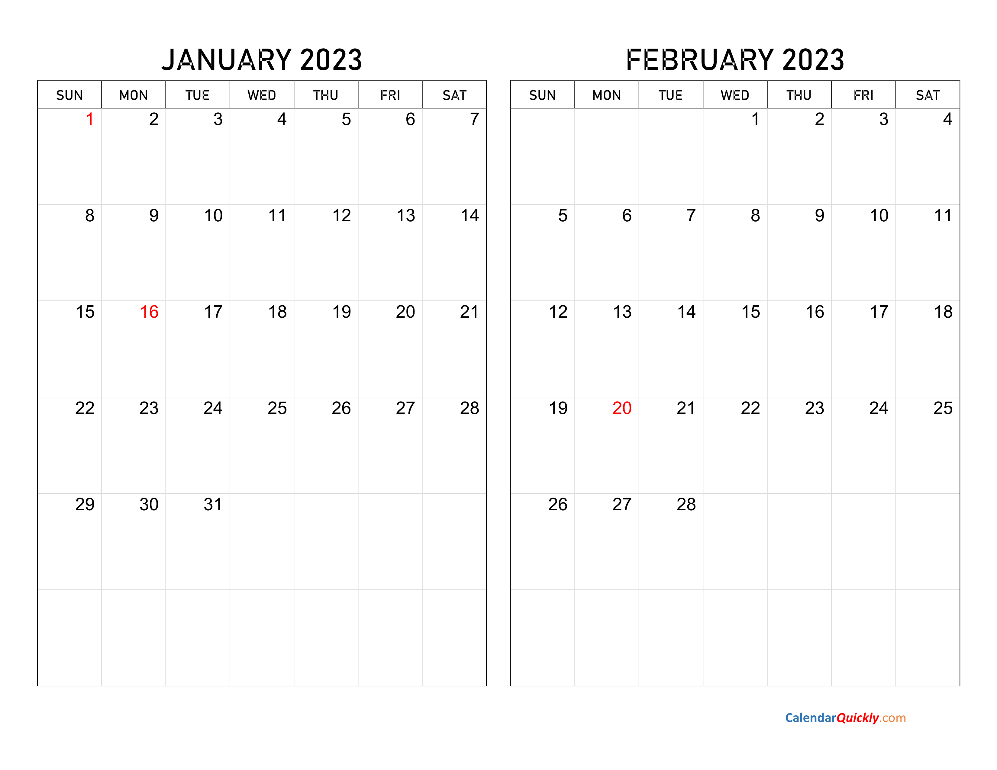 January And February 2023 Calendar Calendar Quickly