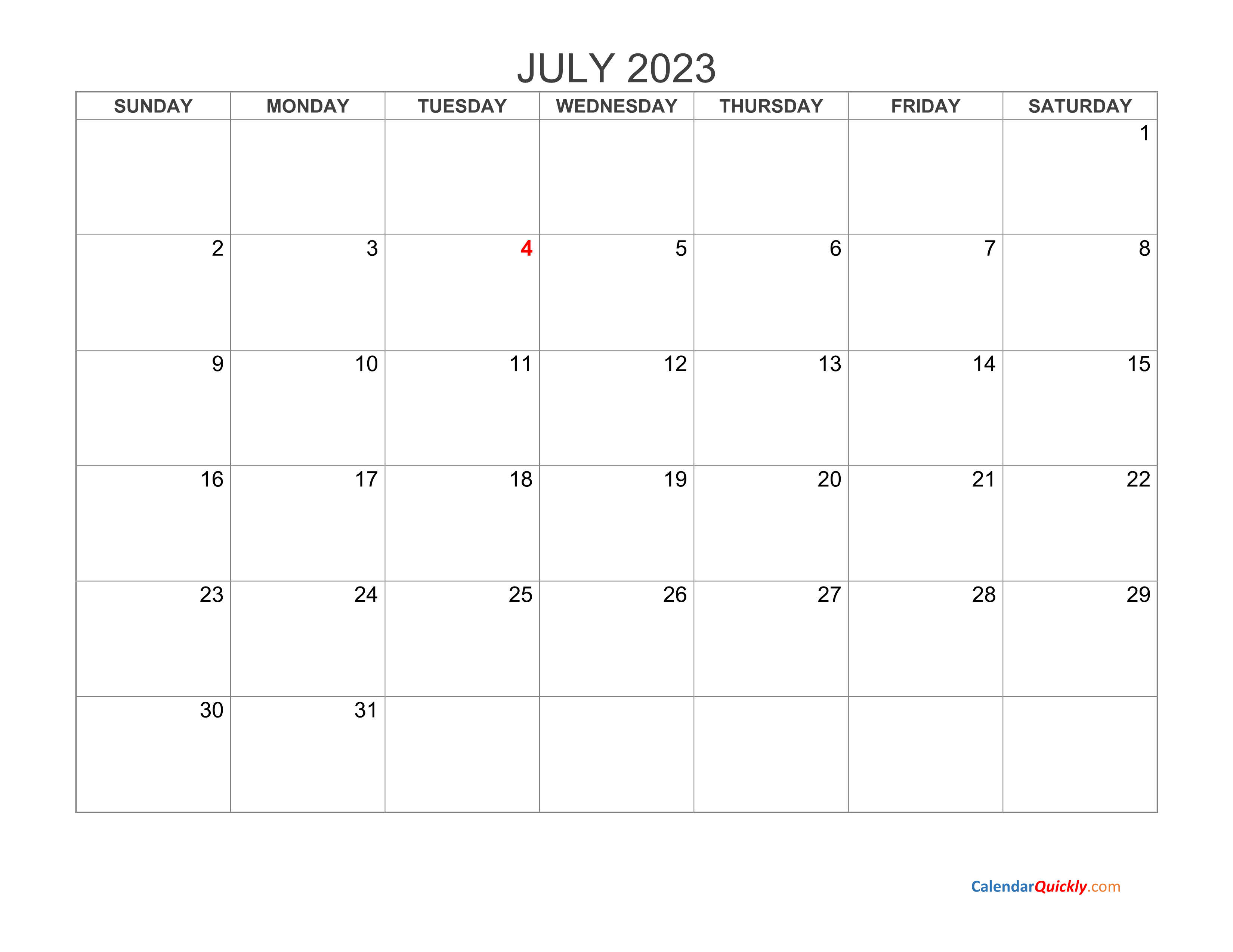 July 2023 Blank Calendar Calendar Quickly
