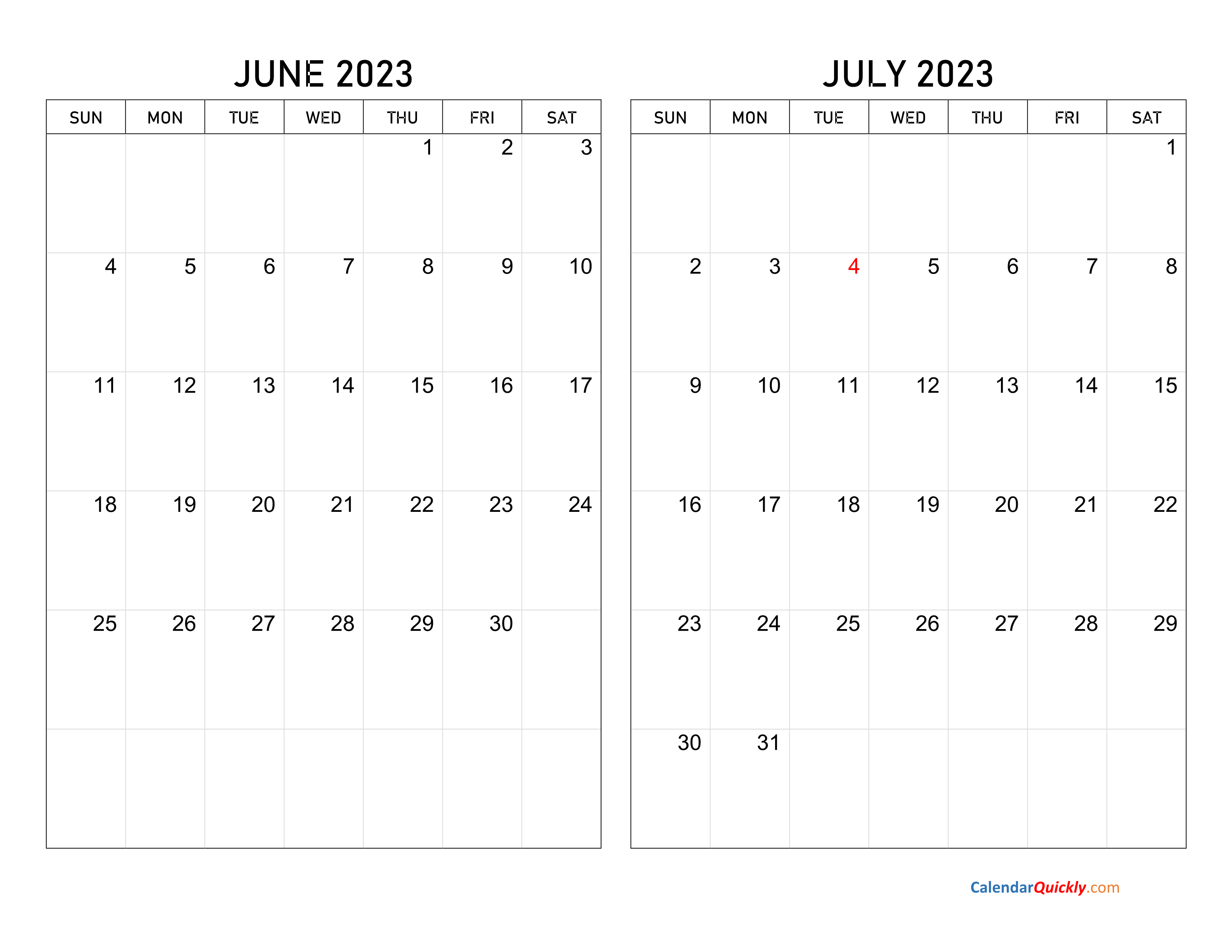 Free Calendar Template 2023 June And July Printable Templates Free