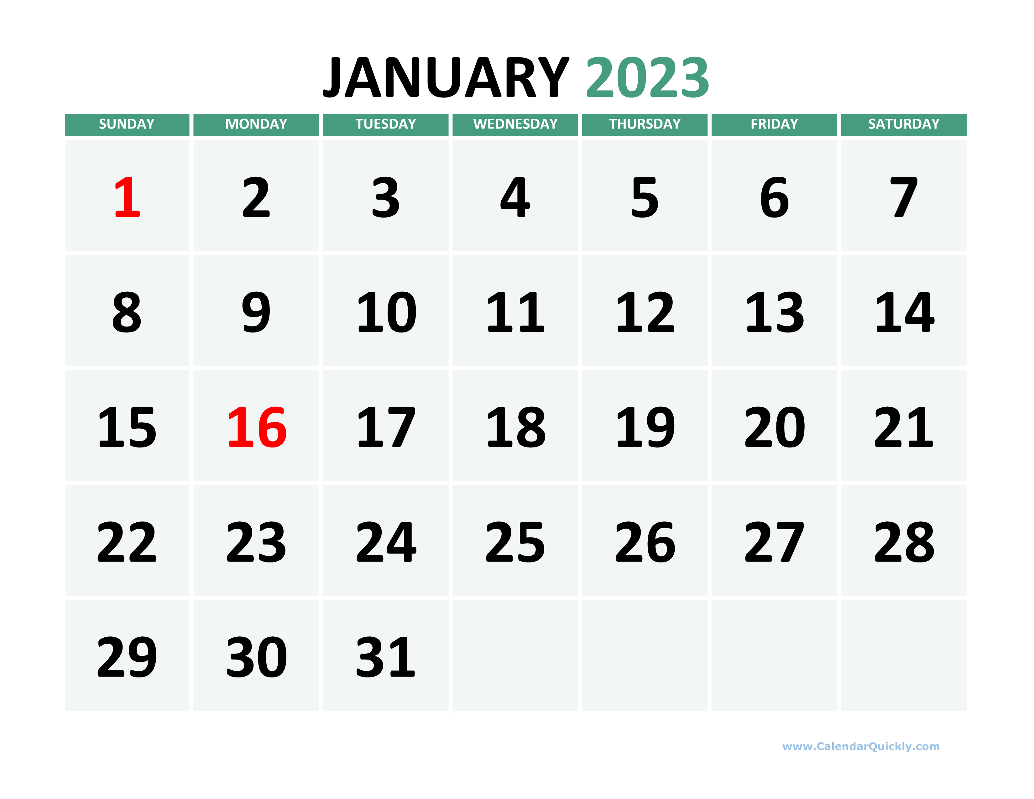 Large Printable 2023 Calendar | Calendar Quickly