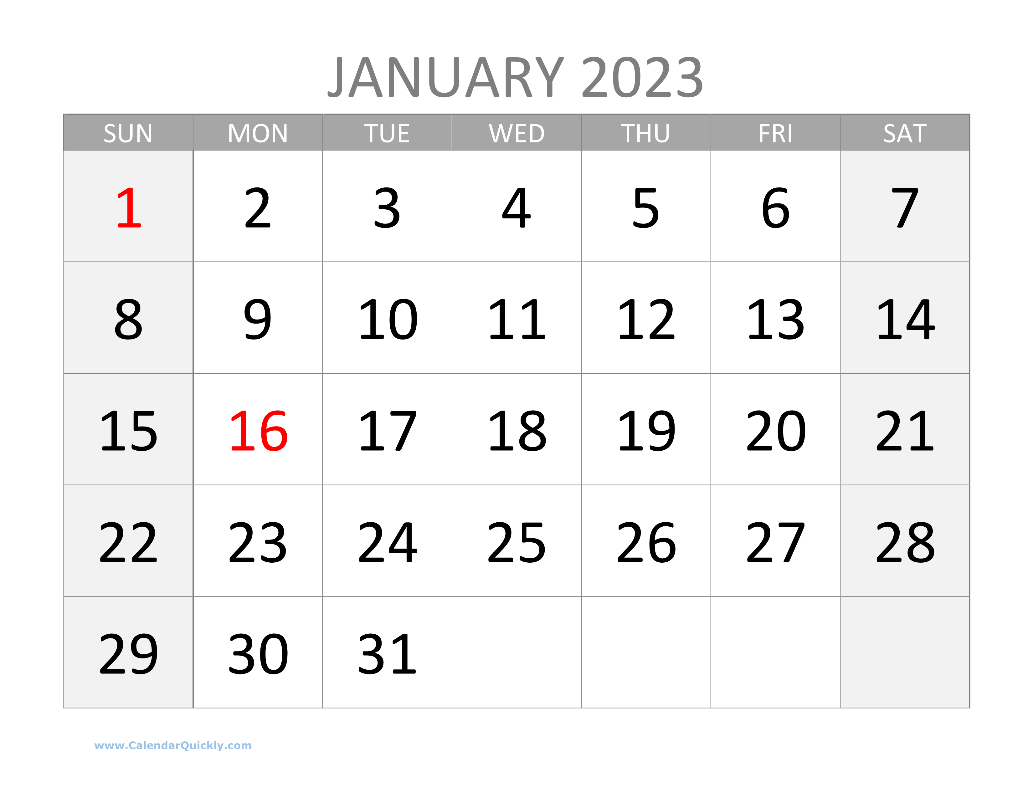 2023 Monthly Calendar With Holidays 2023