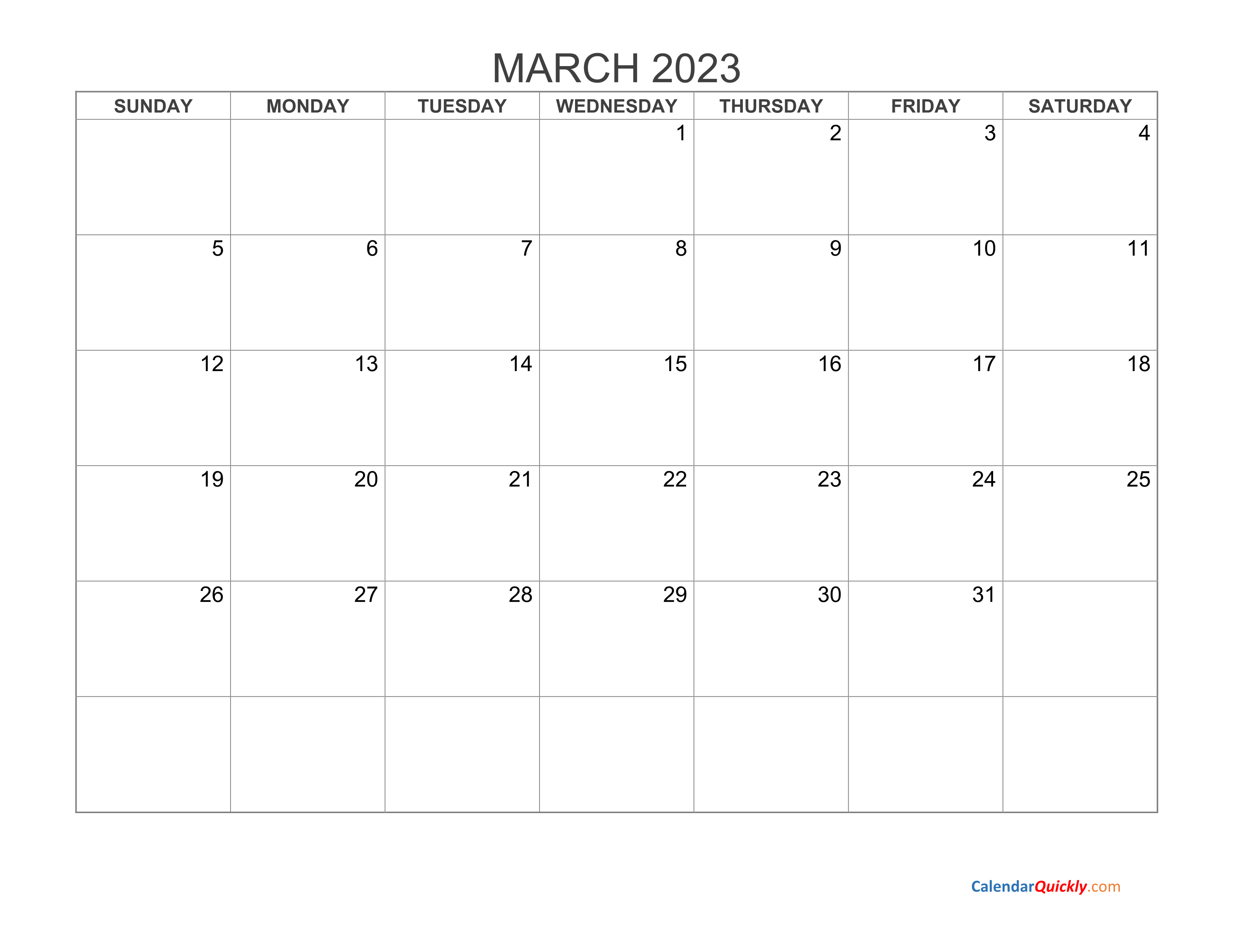 March 2023 Blank Calendar Calendar Quickly