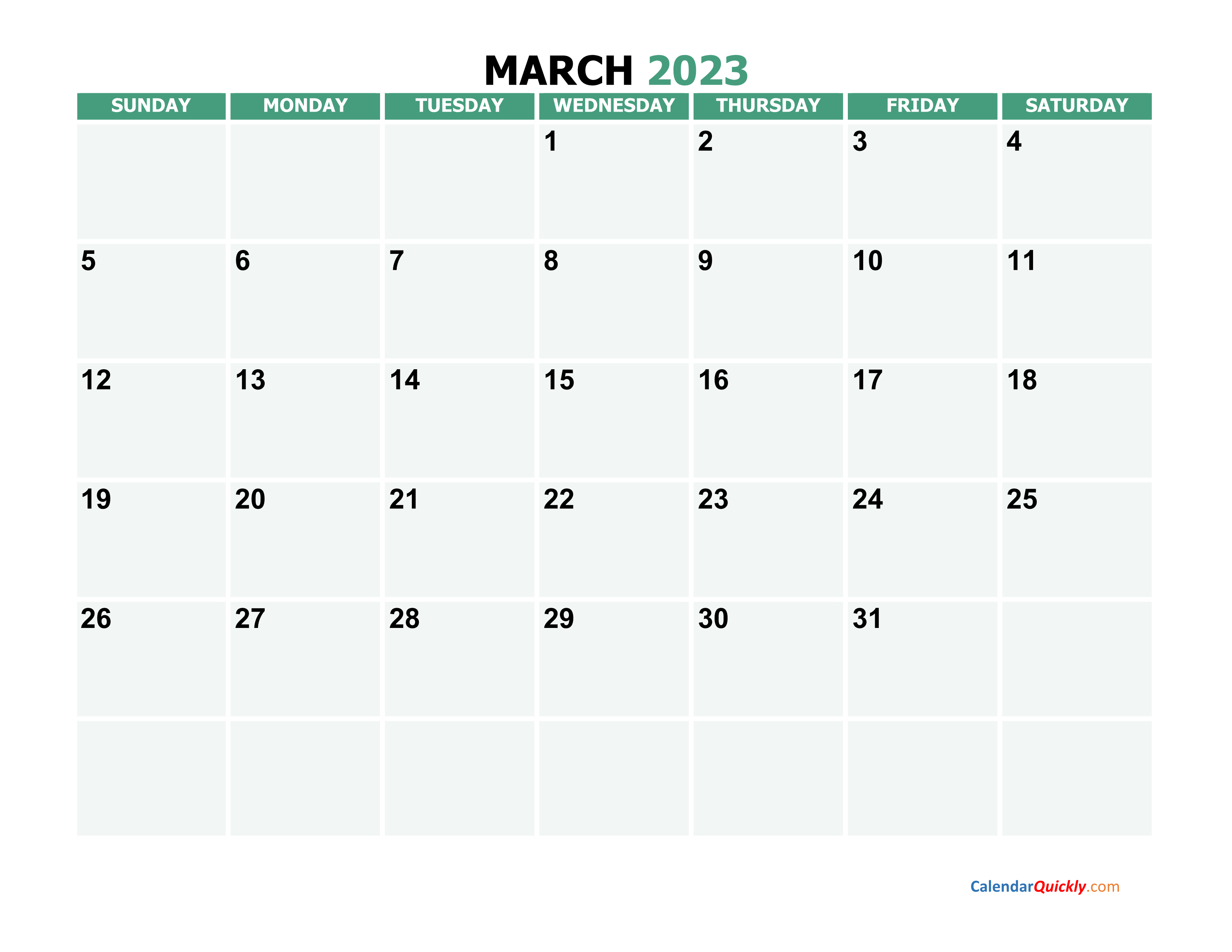 March 2023 Printable Calendar Calendar Quickly