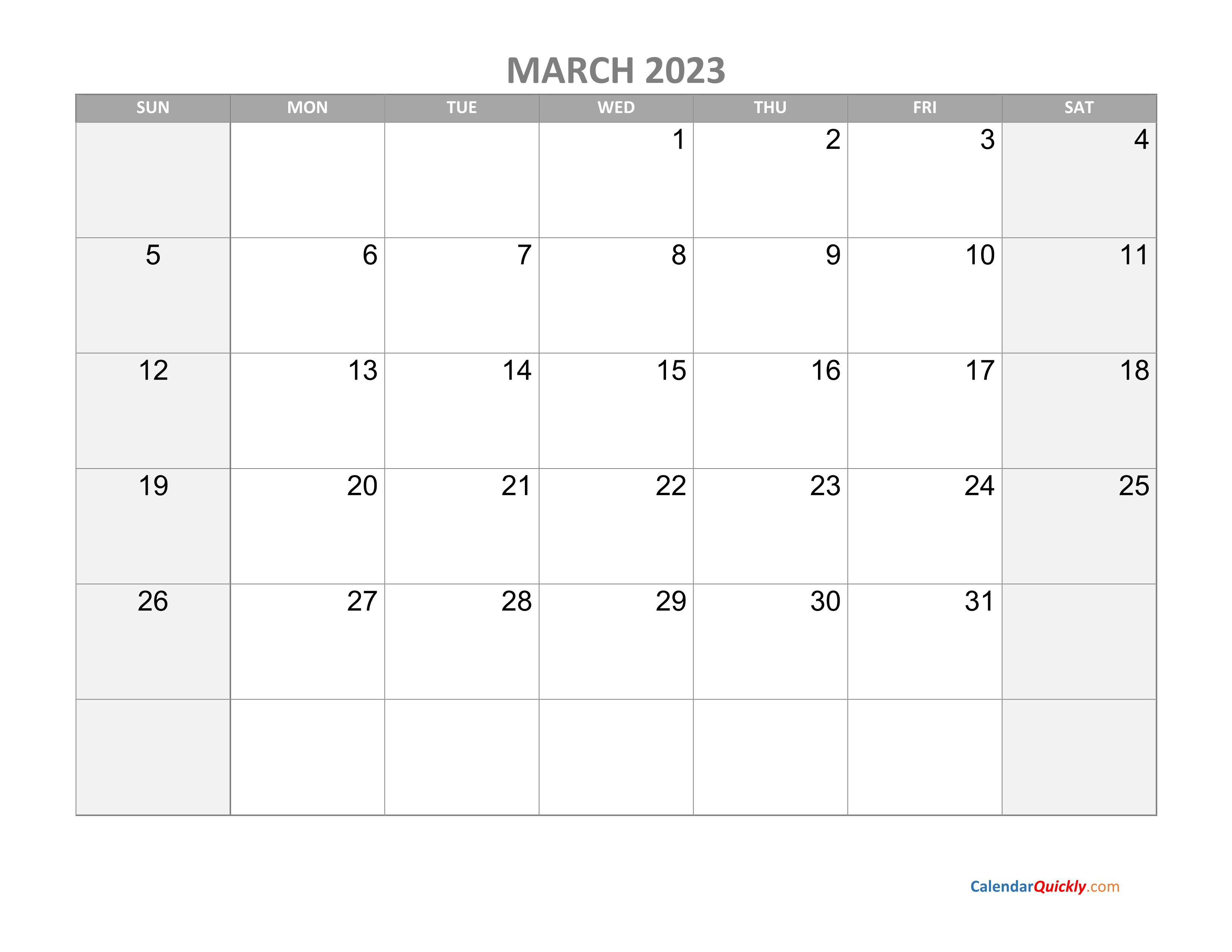 March Calendar 2023 with Holidays Calendar Quickly