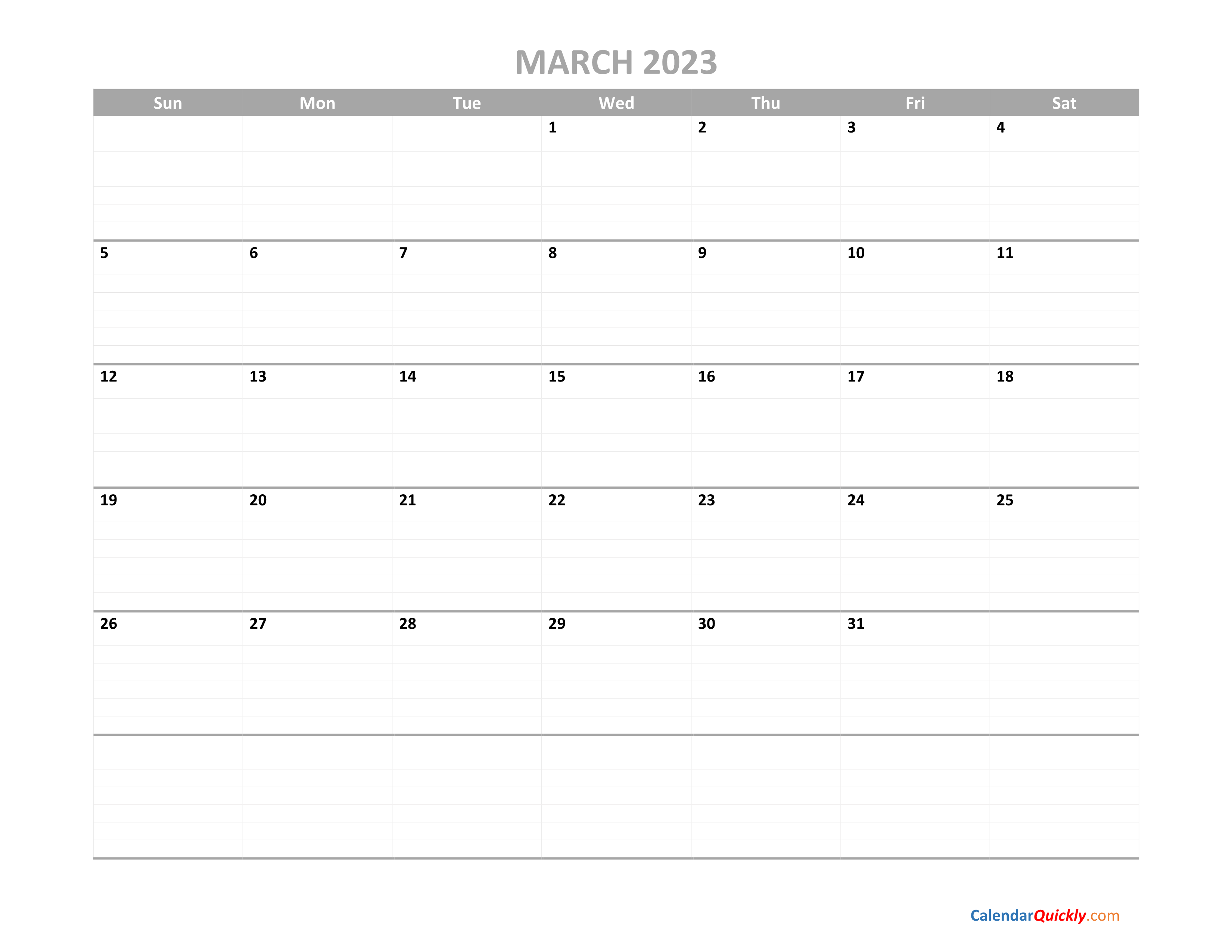 March Calendar 2023 Printable Calendar Quickly