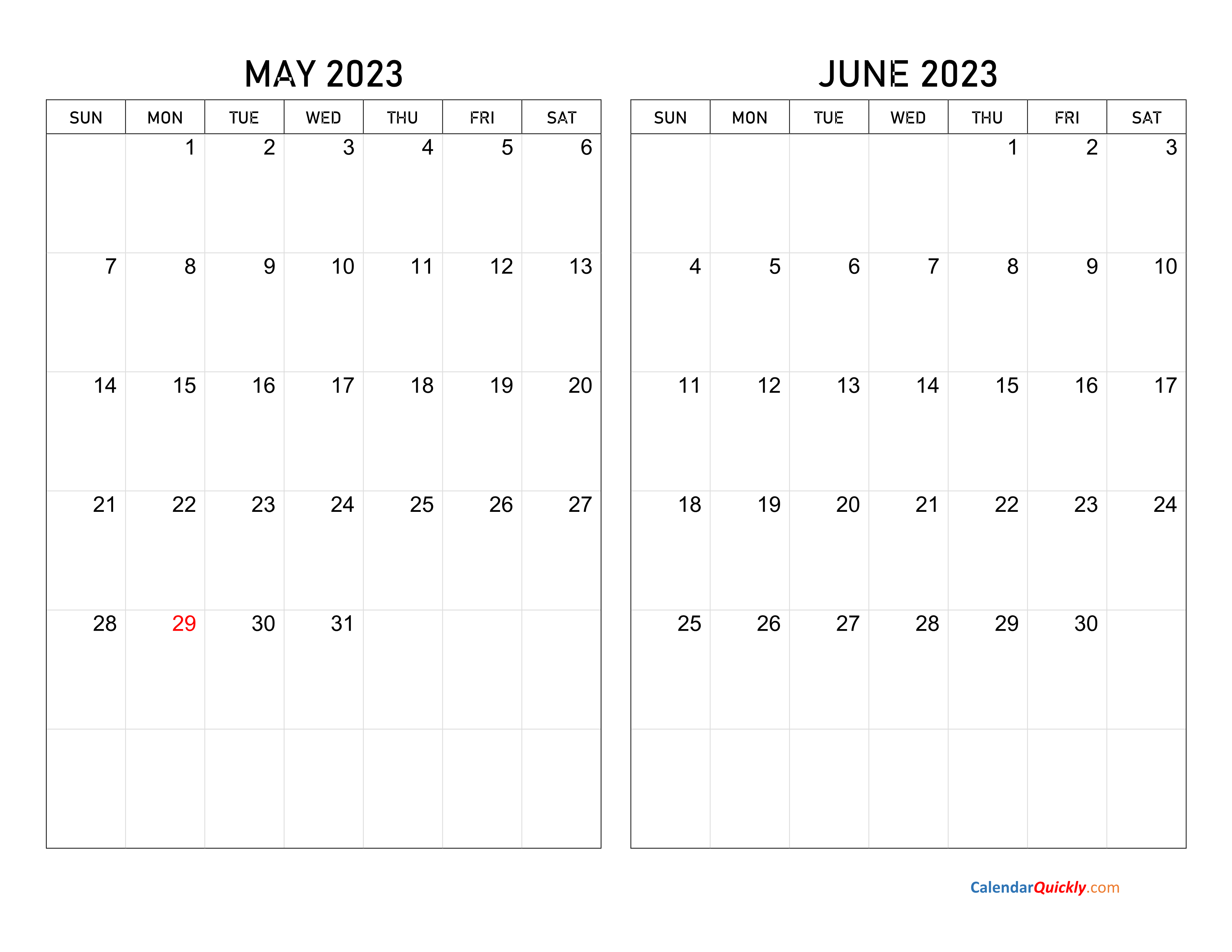 Blank Calendar For May 2023 And June 2023 Blank Printable