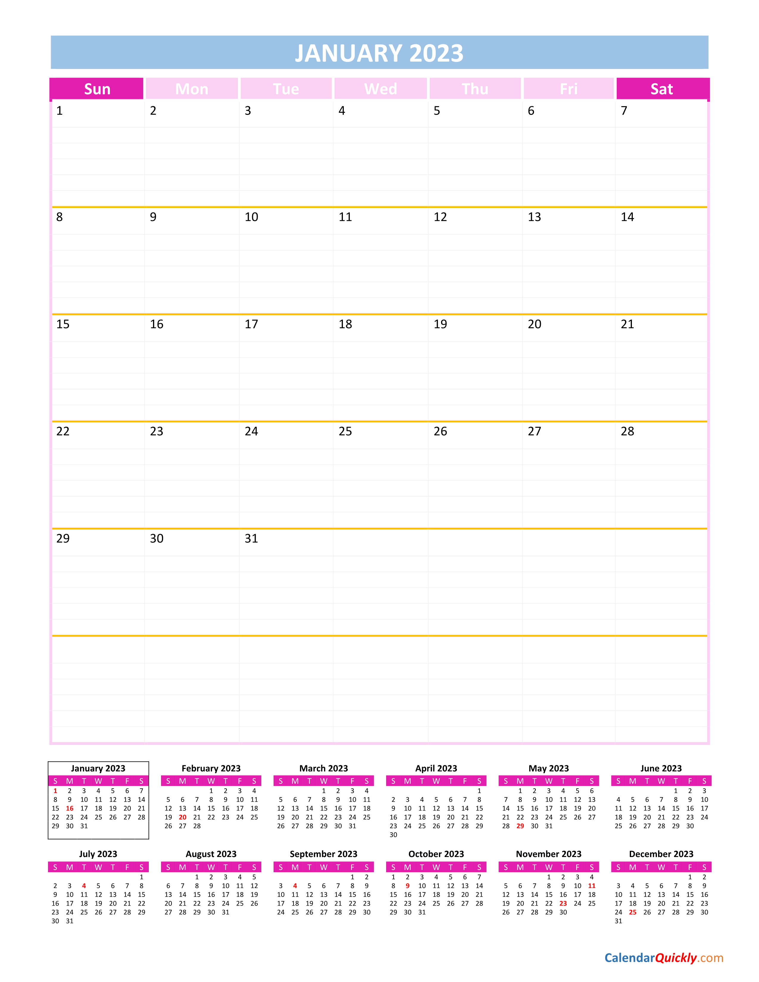 Monthly Calendar 2023 Vertical Calendar Quickly