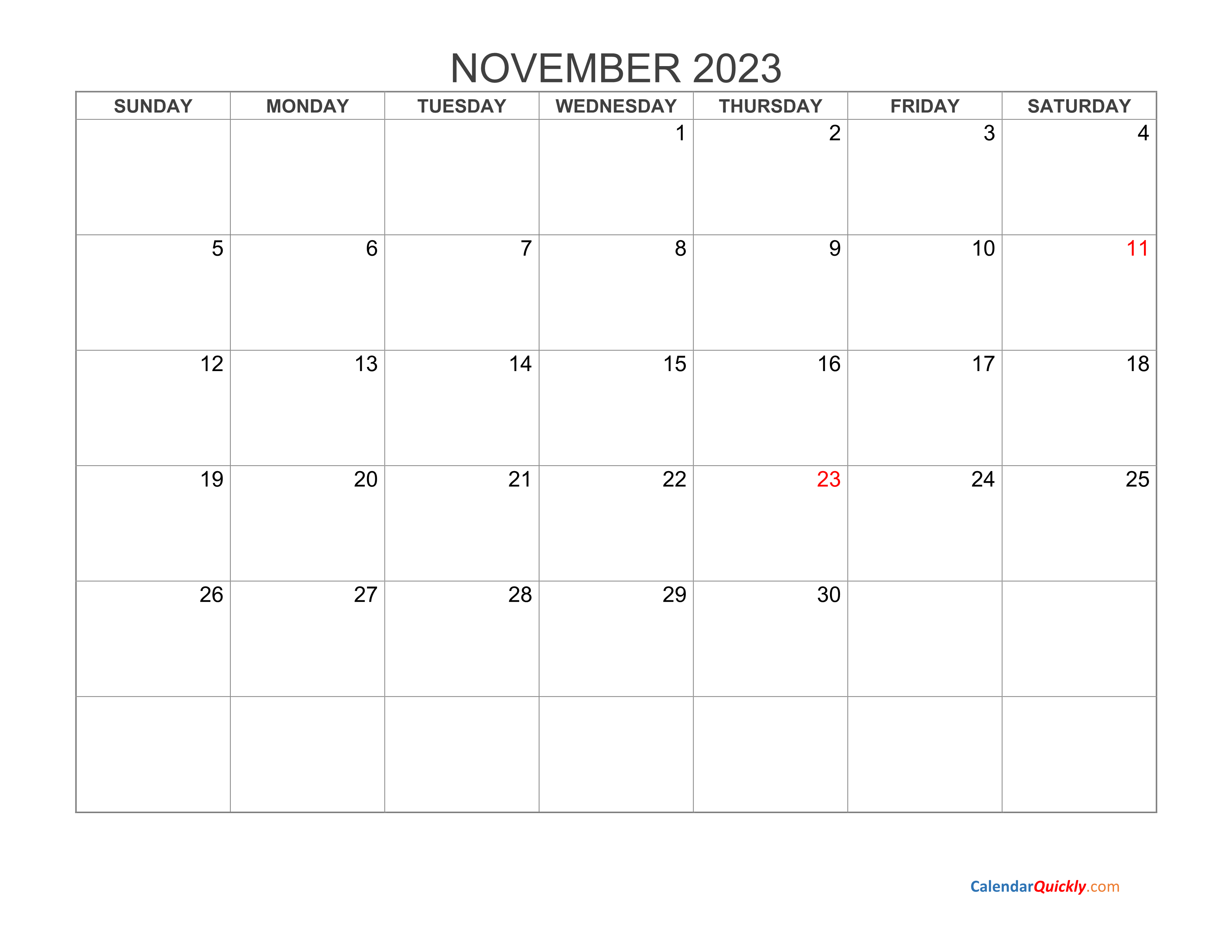 November 2023 Blank Calendar Calendar Quickly