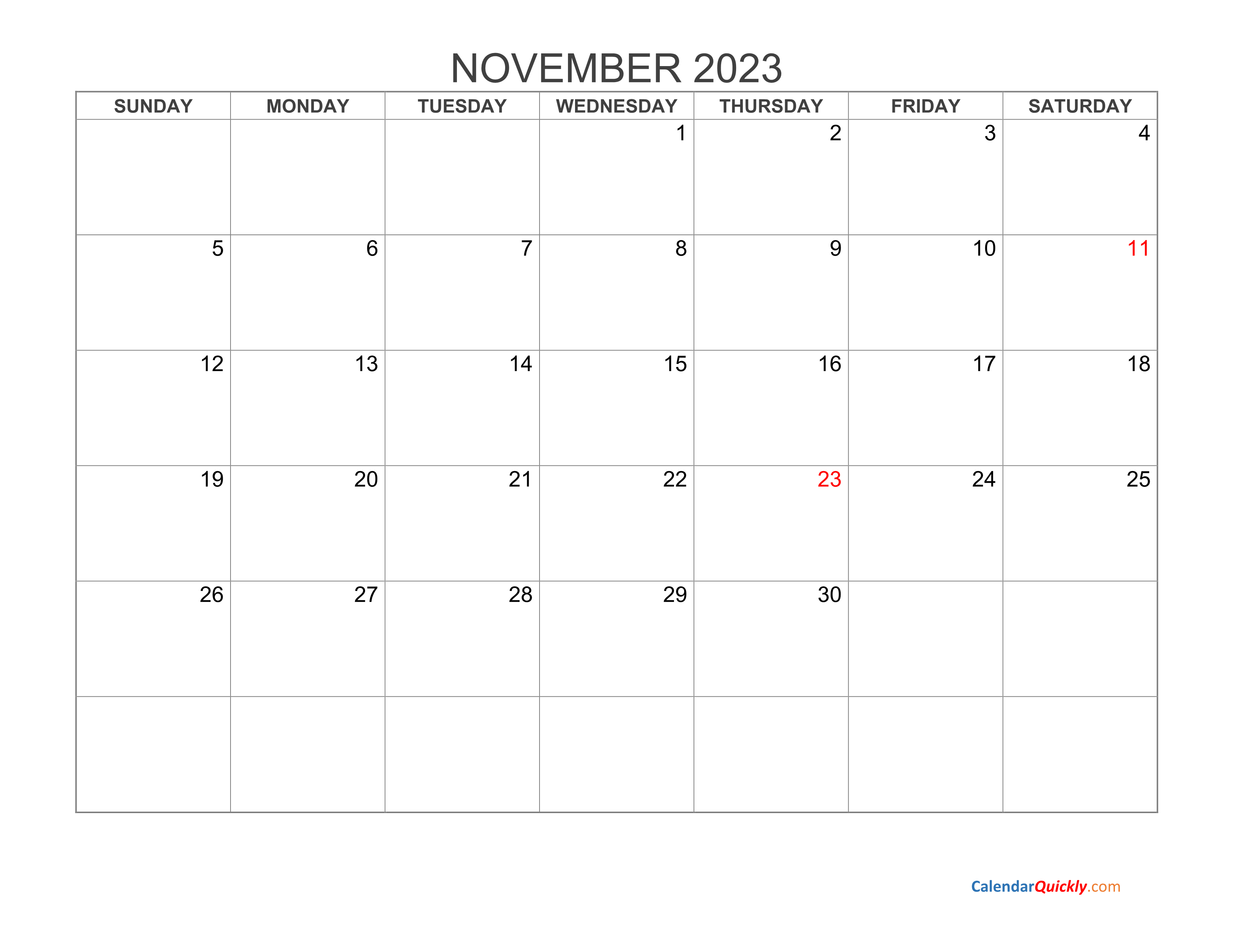 Printable November 2023 Calendar Classic Blank Sheet Vrogue