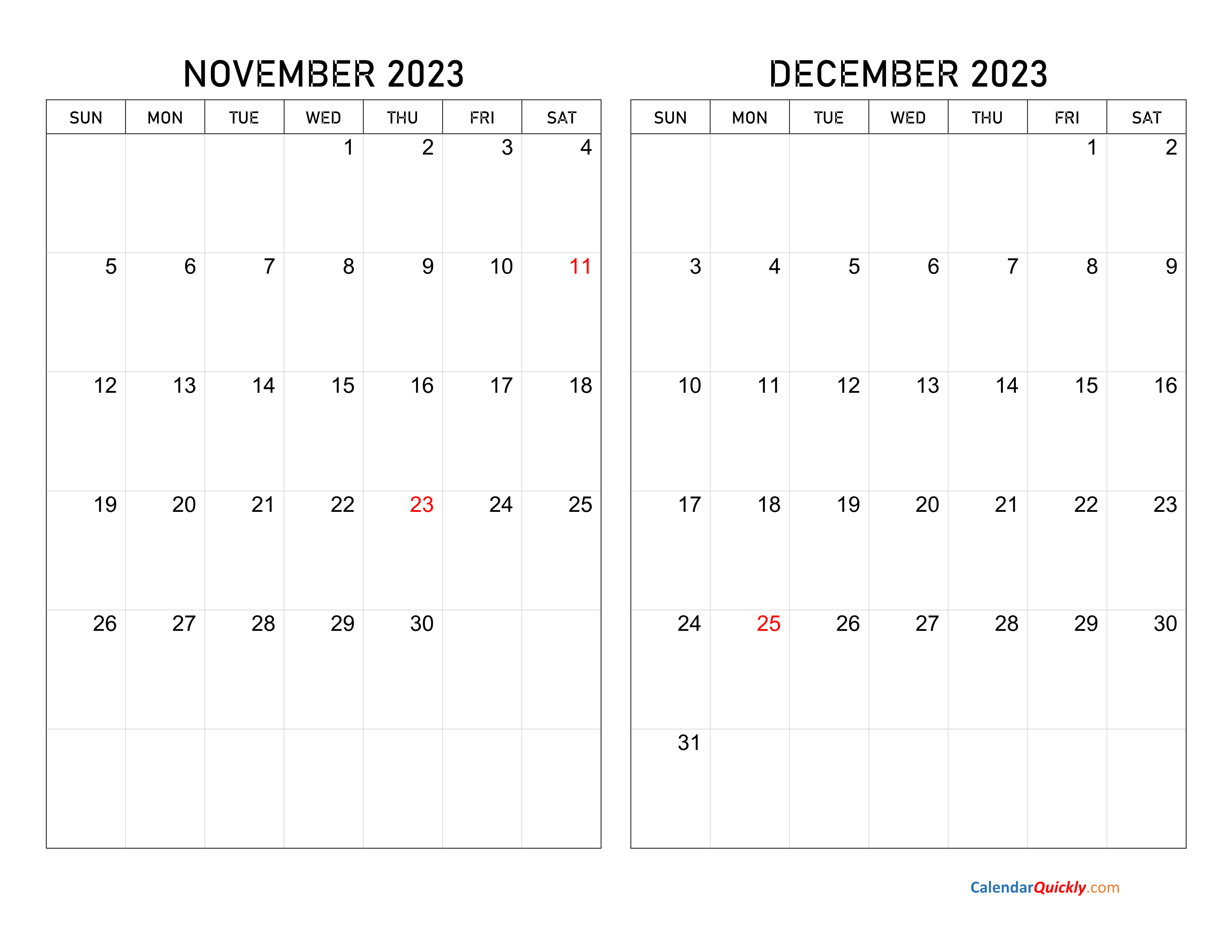 November And December 2023 Calendar A Printable Calen vrogue co