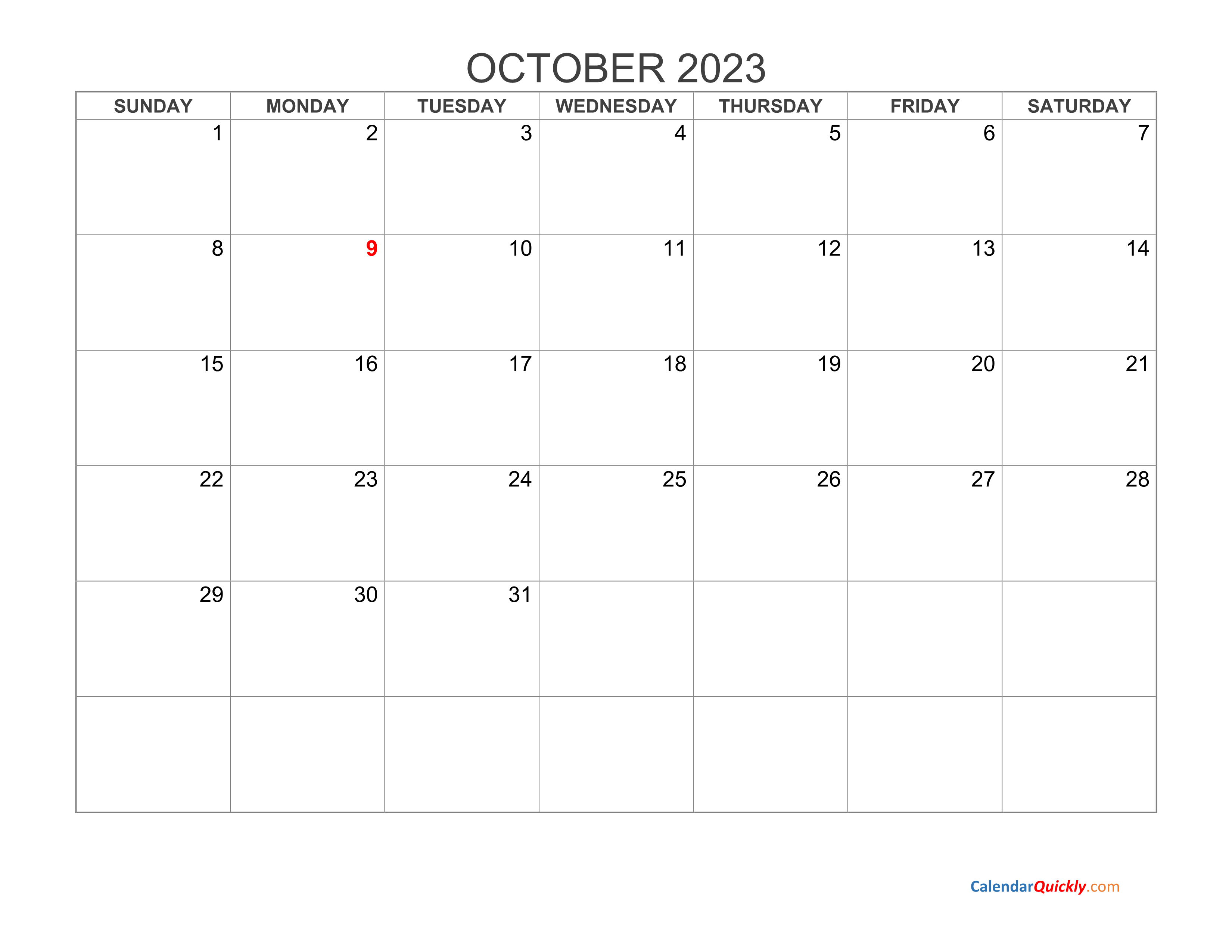 October 2023 Calendar Free Printable Calendar October 2023 Free 