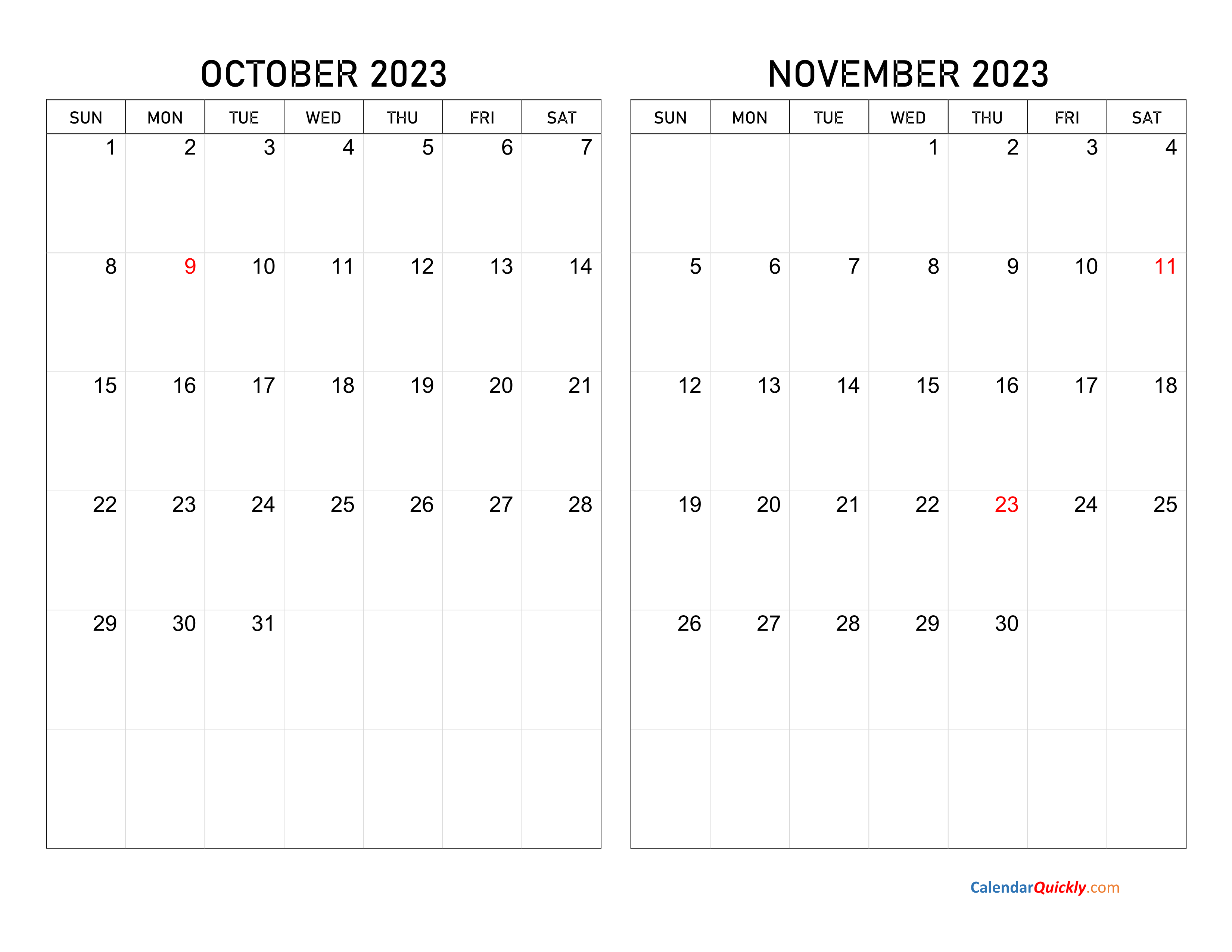 October and November 2023 Calendar | Calendar Quickly