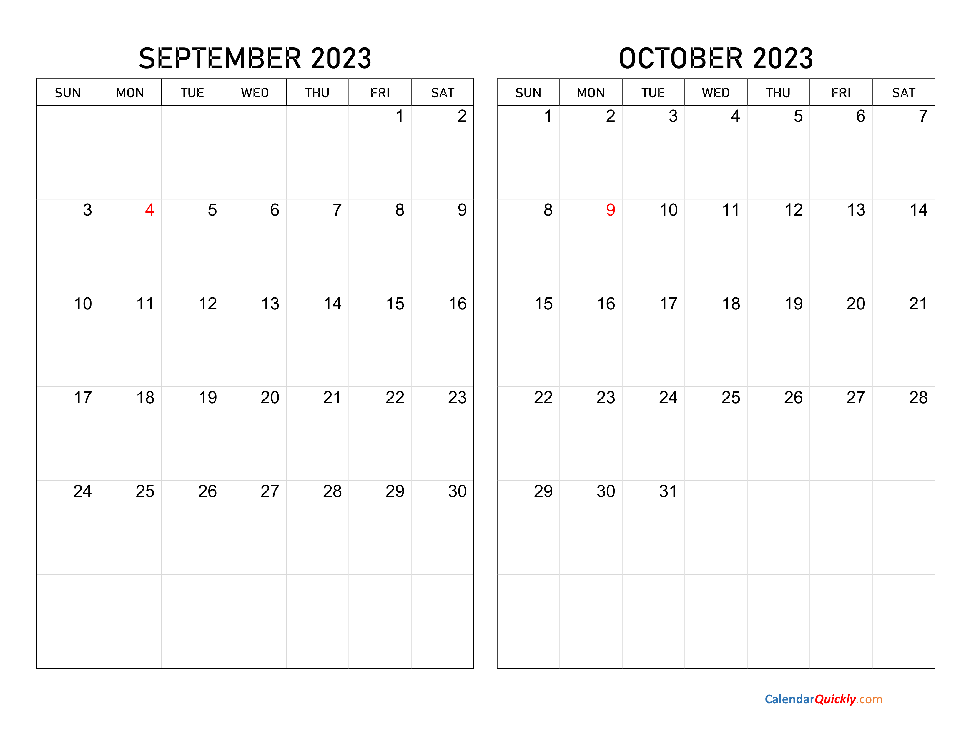 September and October 2023 Calendar Calendar Quickly