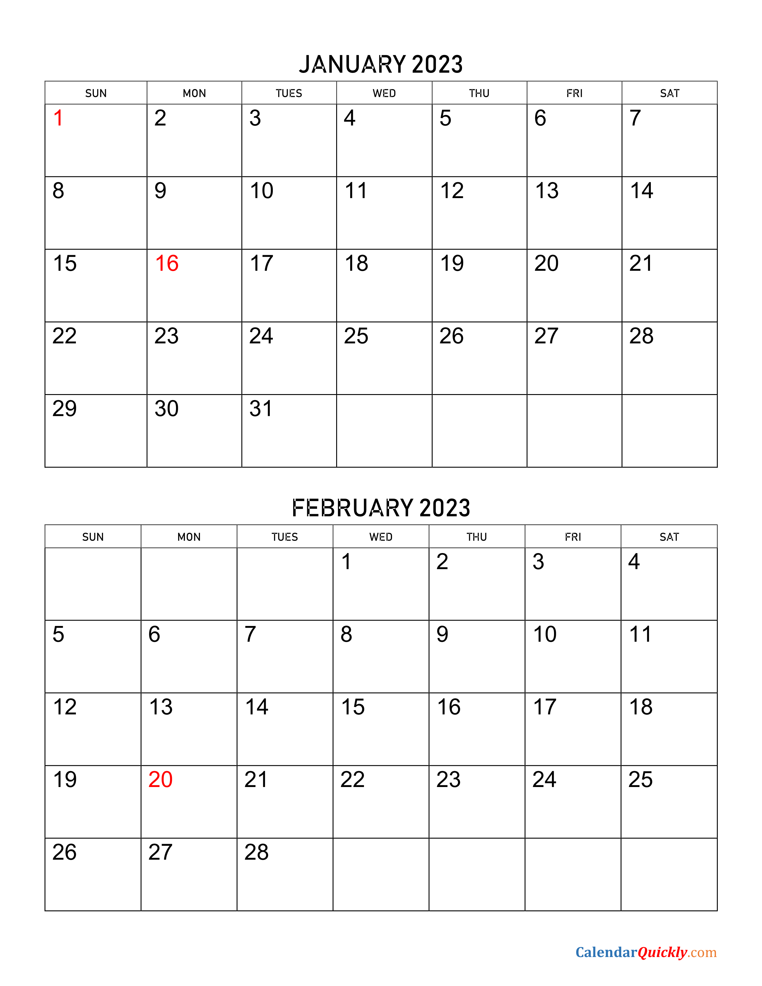 Two Months 2023 Calendar Calendar Quickly