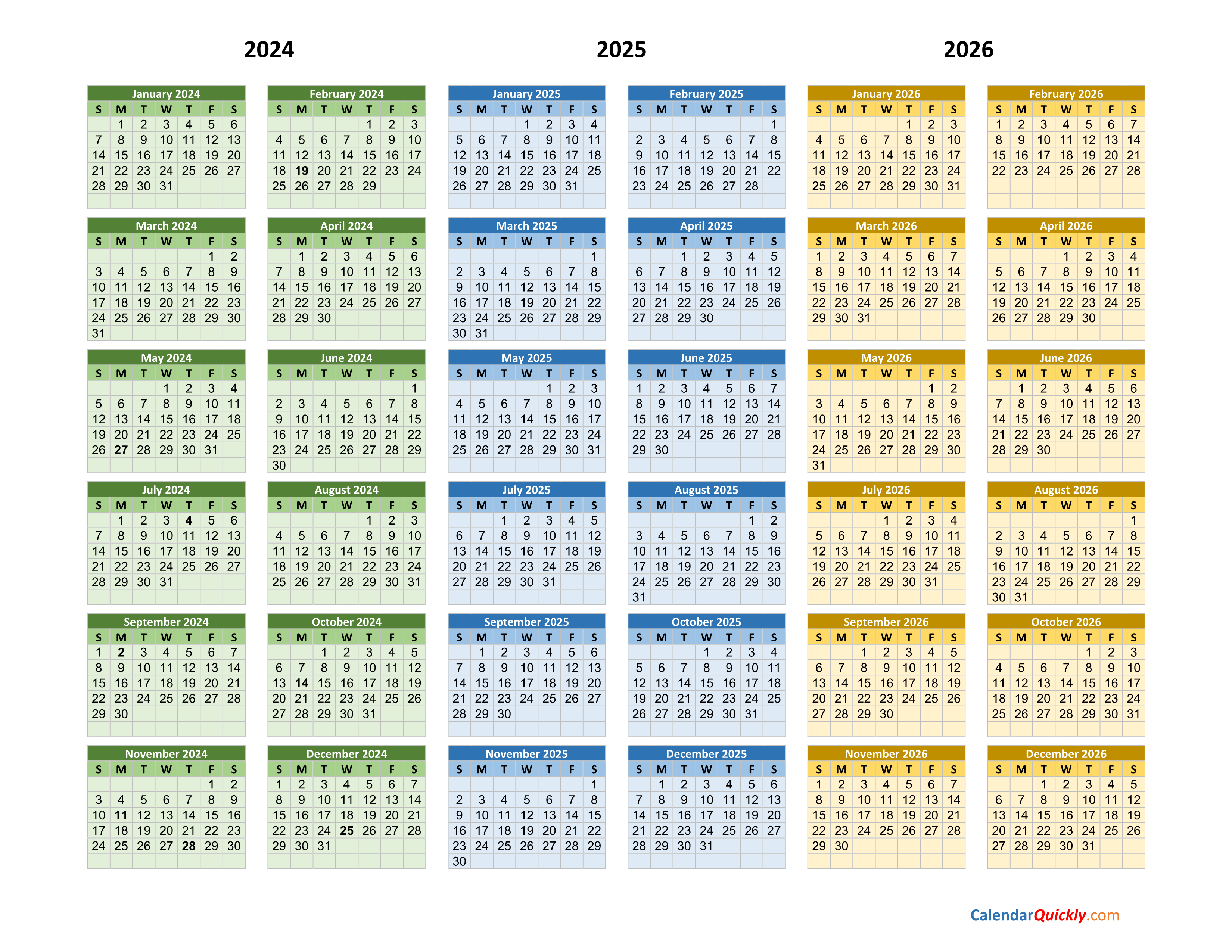 2024 2025 2026 calendar calendar quickly