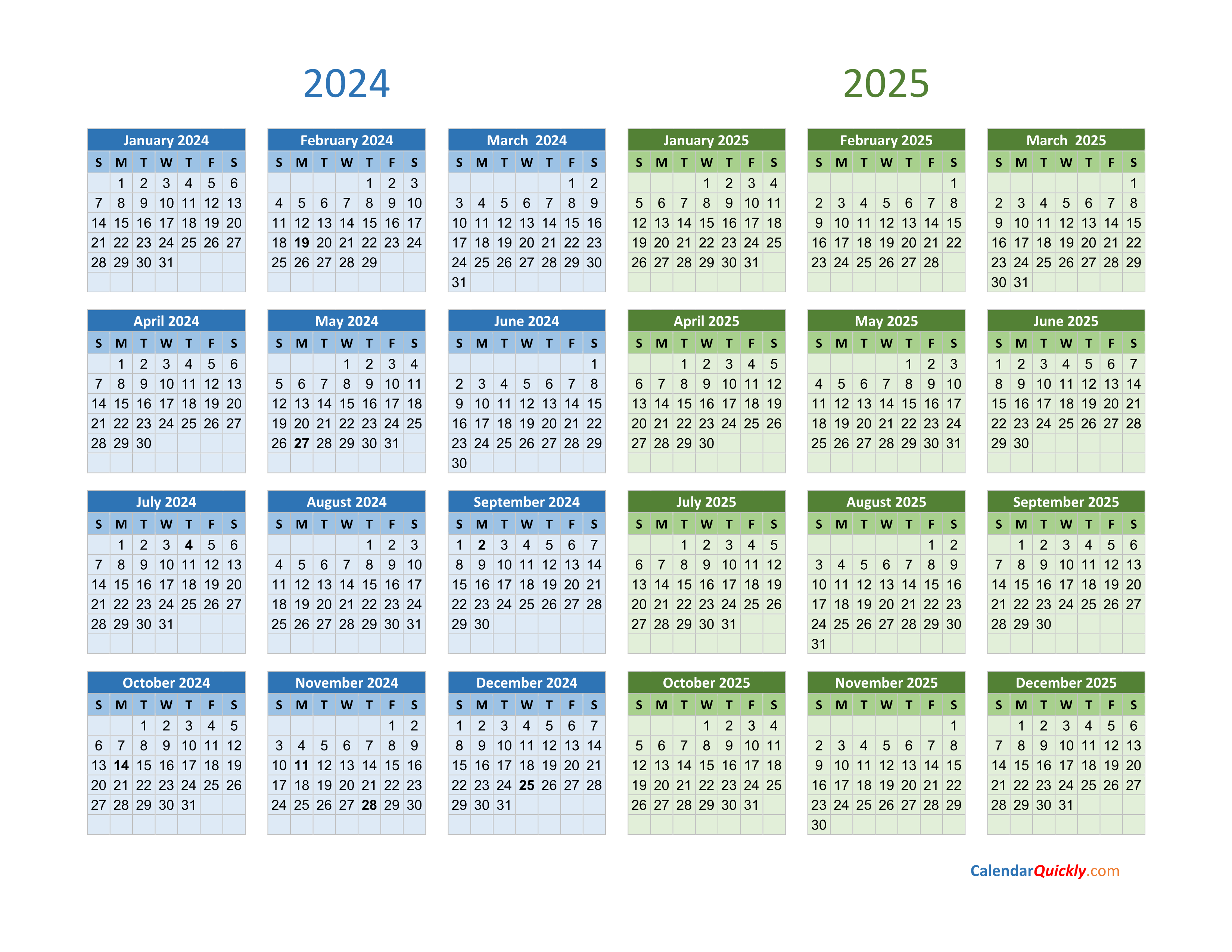 2024 And 2025 Calendar With Holidays Norah Annelise