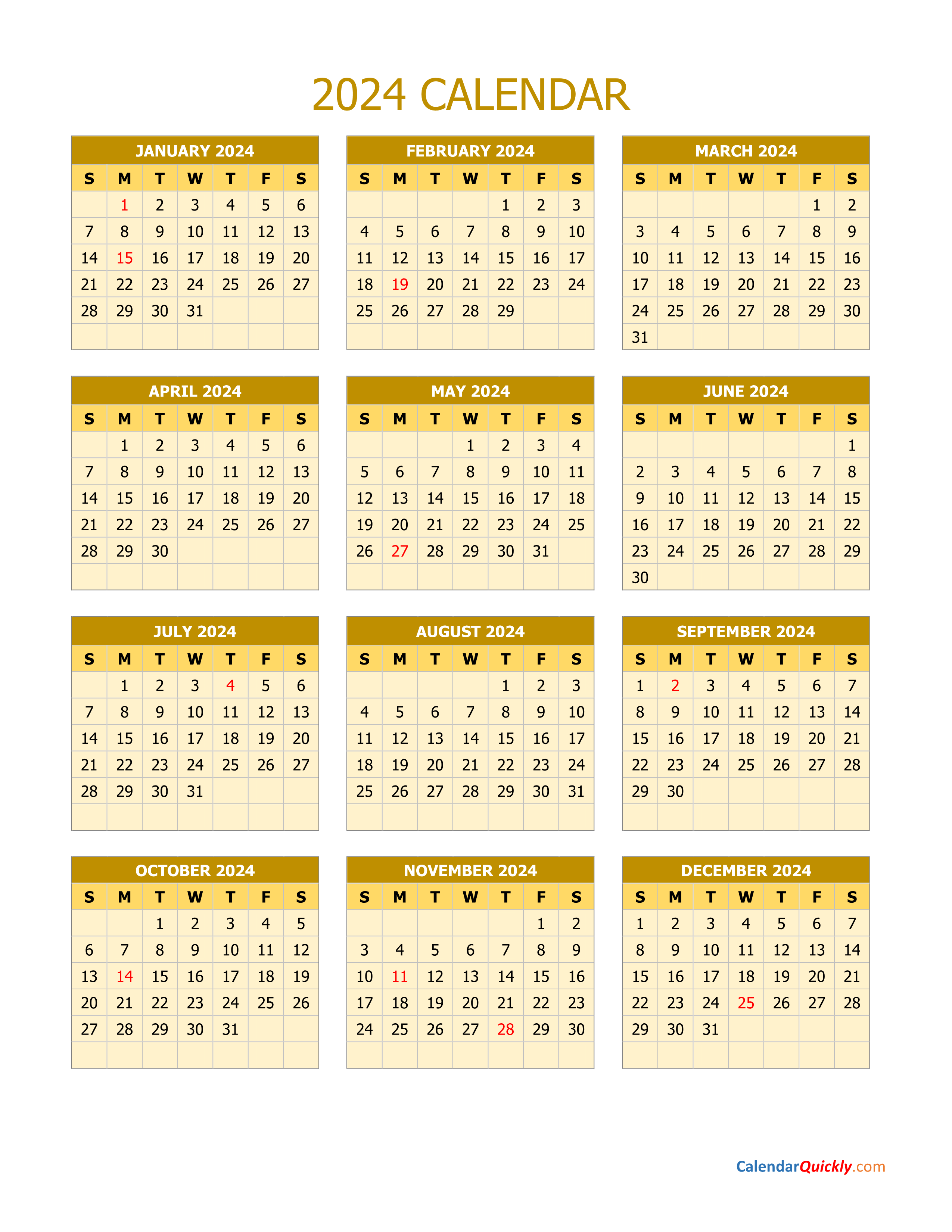 2024 Calendar Large Print