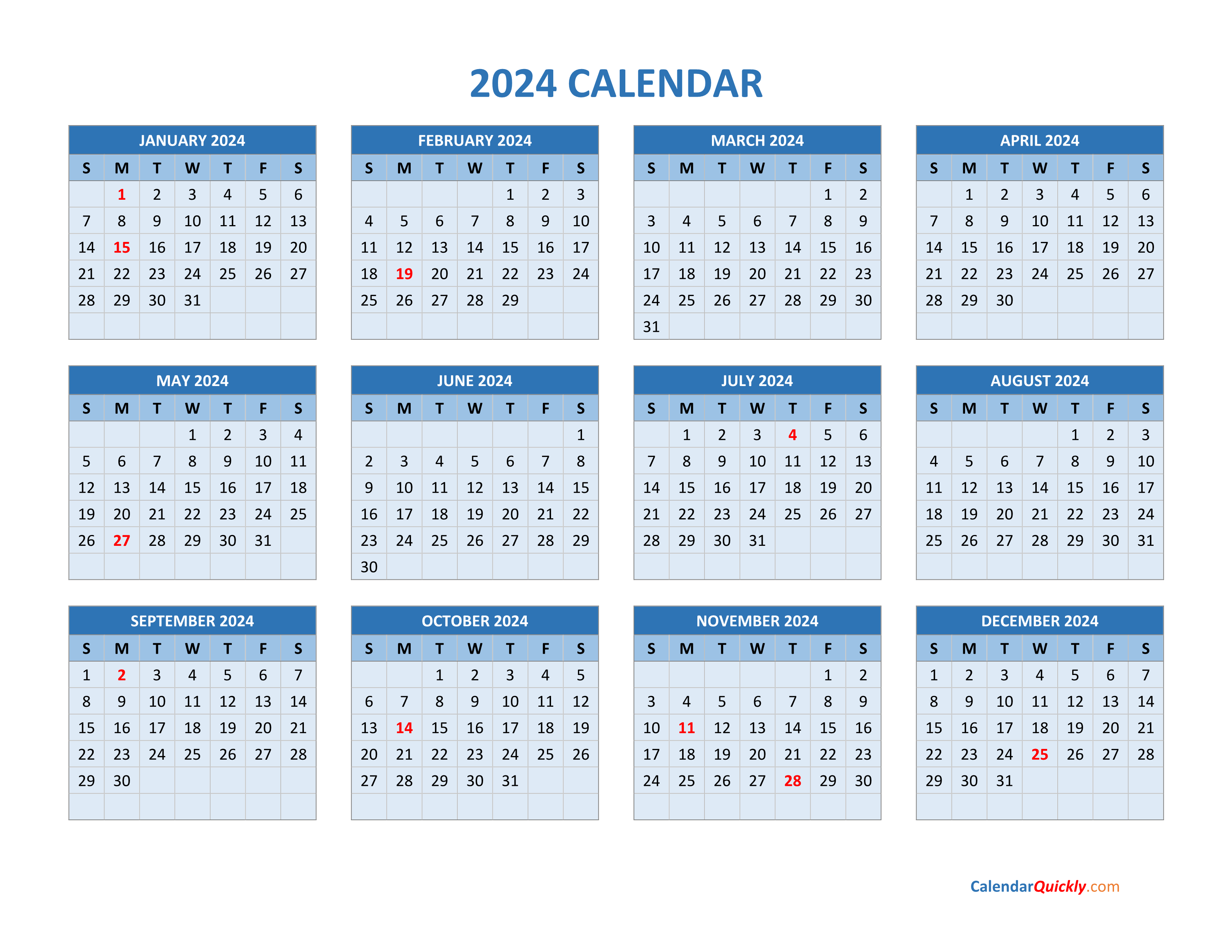 2024 Calendar Calendar Quickly