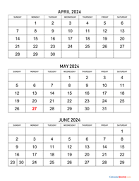 April May June 2024 Calendar New Latest List of Calendar 2024 With