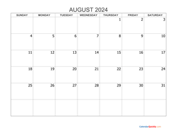 August Calendar 2024 Printable | Calendar Quickly