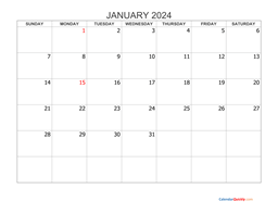 January Monday 2024 Blank Calendar | Calendar Quickly
