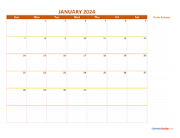 January Monday 2024 Blank Calendar | Calendar Quickly