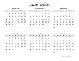 january to june 2024 calendar horizontal