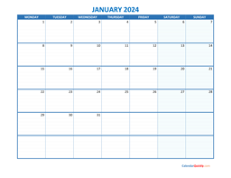 January 2024 Printable Calendar | Calendar Quickly