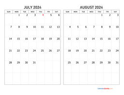 july and august 2024 calendar