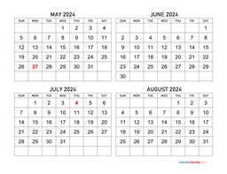 Four Months 2024 Calendar | Calendar Quickly