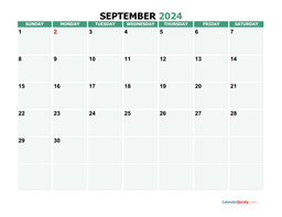 September Blank Calendar 2024 with Notes | Calendar Quickly