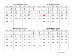 September to December 2024 Calendar