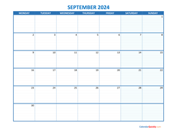 September Monday 2024 Calendar Printable | Calendar Quickly