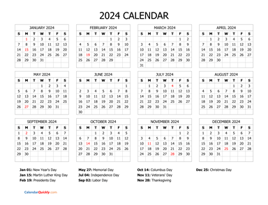 2024 Calendar with Holidays