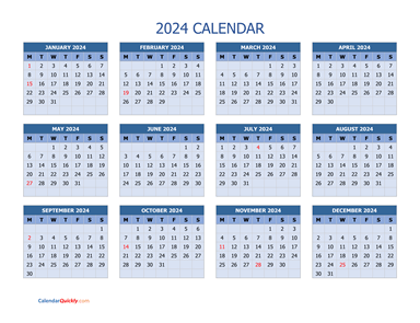 Monday 2024 Calendar Horizontal | Calendar Quickly