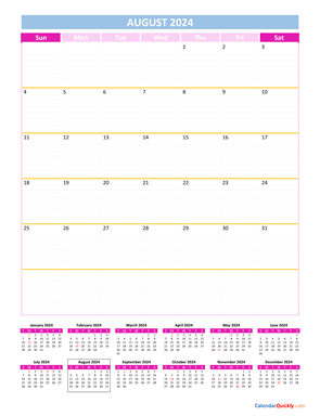 August Calendar 2024 Vertical