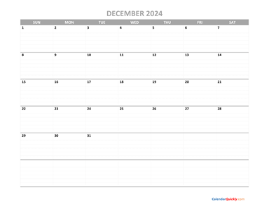 December Calendar 2024 Printable