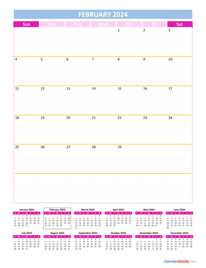 February Calendar 2024 Vertical