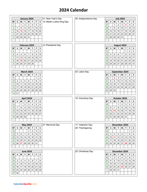 Holidays Calendar 2024 Vertical