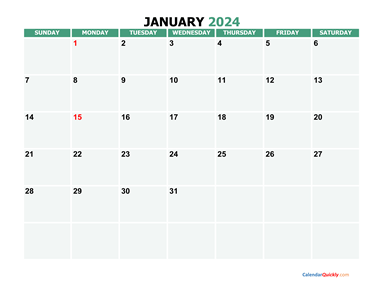 January 2024 Printable Calendar