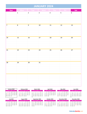 January Calendar 2024 Vertical